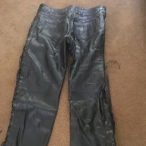 Women’s genuine, leather, motorcycle, riding pants, side laced